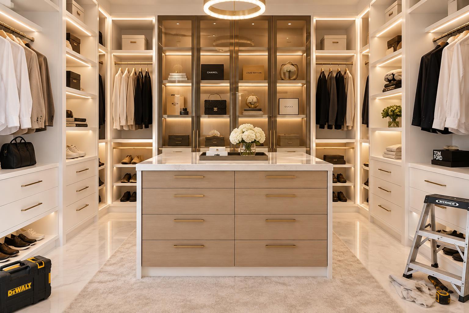 Finished custom walk-in closet installed in a Florida residence